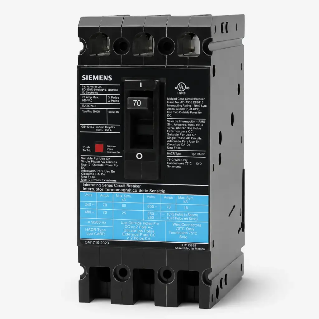 SIEMENS/EP BREAKER ED4 MX 3P 70A 480VAC 18KA (New)